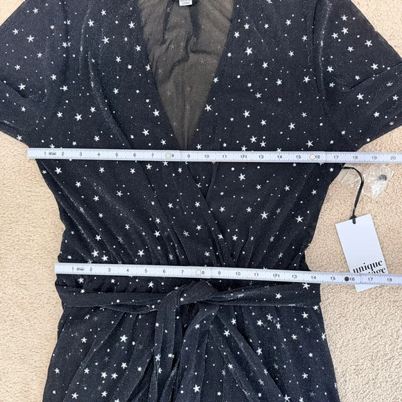 Unique Vintage Celestial Dream Gown Black Silver Star Maxi Dress L - Picture 15 of 15